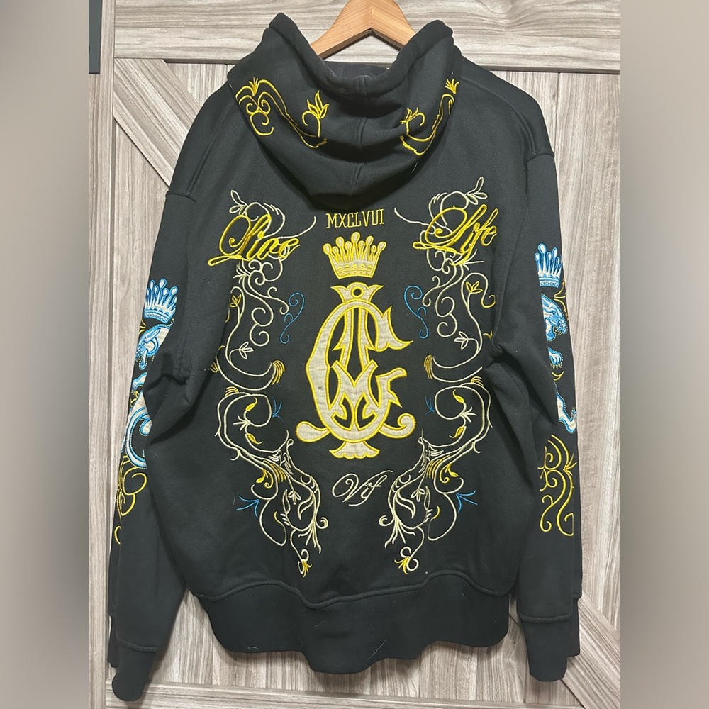 Christian Audigier Hoodie Jacket XXL Black Gold Tiger Cotton Chains Made in USA